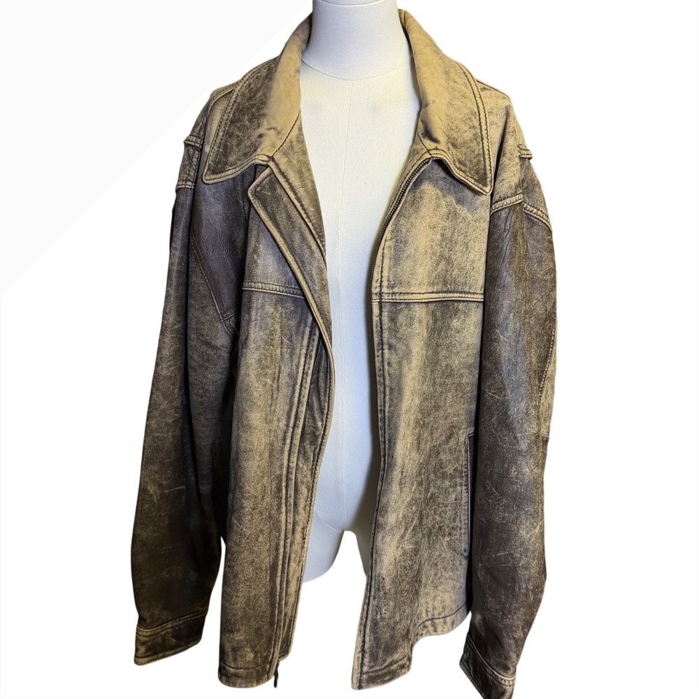 James Dean Leather Bomber Jacket Mens XXL Brown Good Distressed Vintage 90s